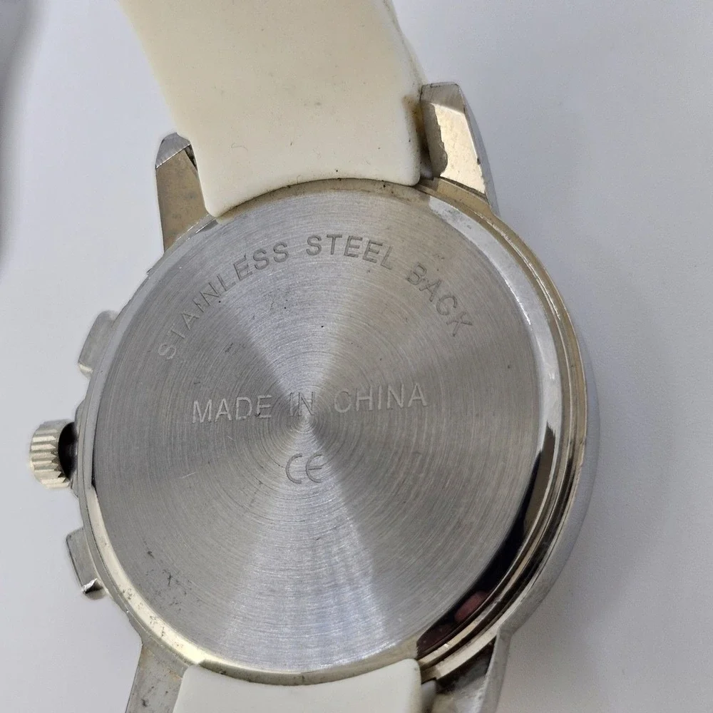 44MM Men's Watch Gray Case‎ Gray Dial White Plastic Band Straps New Battery